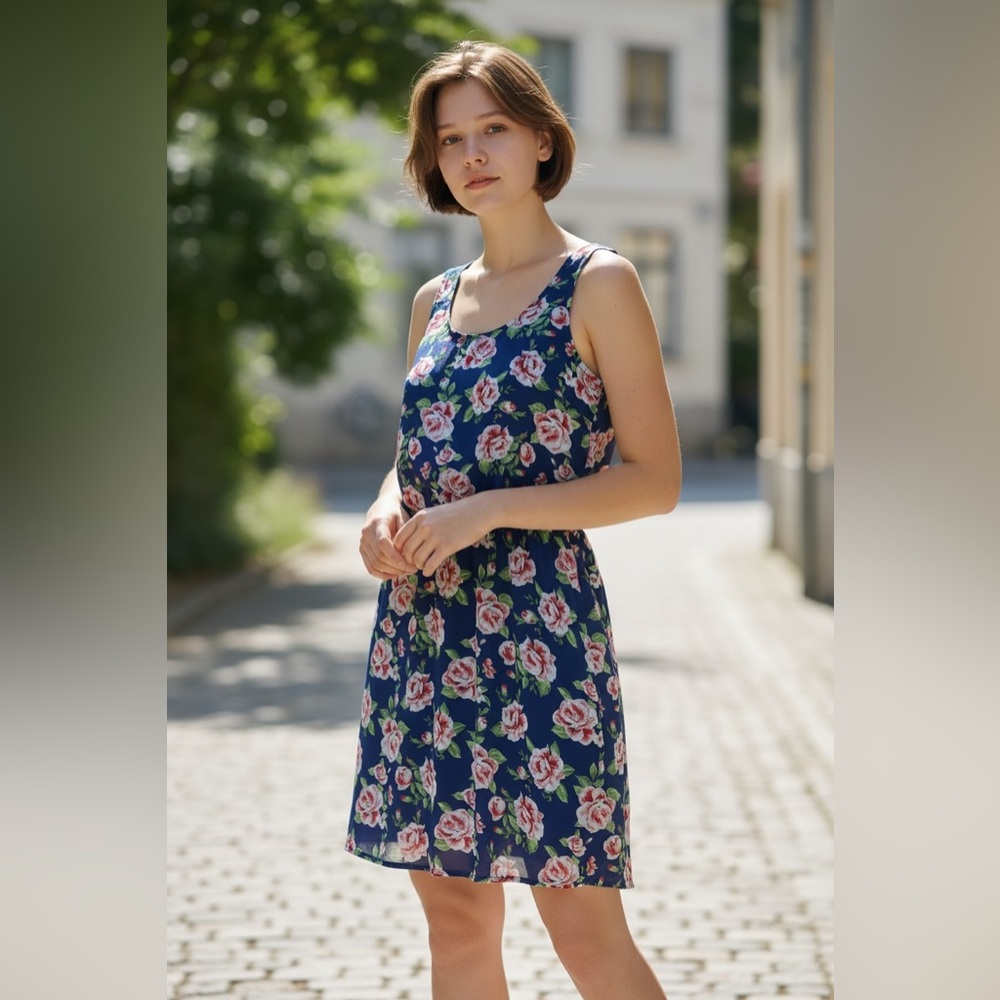 Feathers Girls Royal Blue Floral Dress